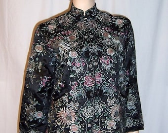 Elaborately Hand-Embroidered Chinese Jacket with Pale Pink and Blue Chrysanthemums