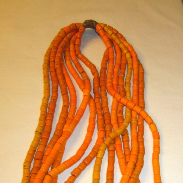 Authentic Large Orange Tile Beaded Necklace from the Konyak Tribe of Nagaland