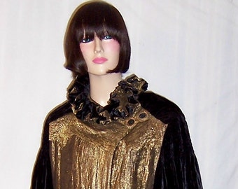 Art Deco Black Silk Velvet and Gold French Lame Opera Coat