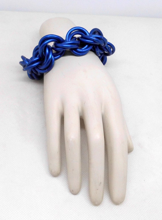 Chunky Electric Blue Brushed Aluminum Chain Linked Bracelet