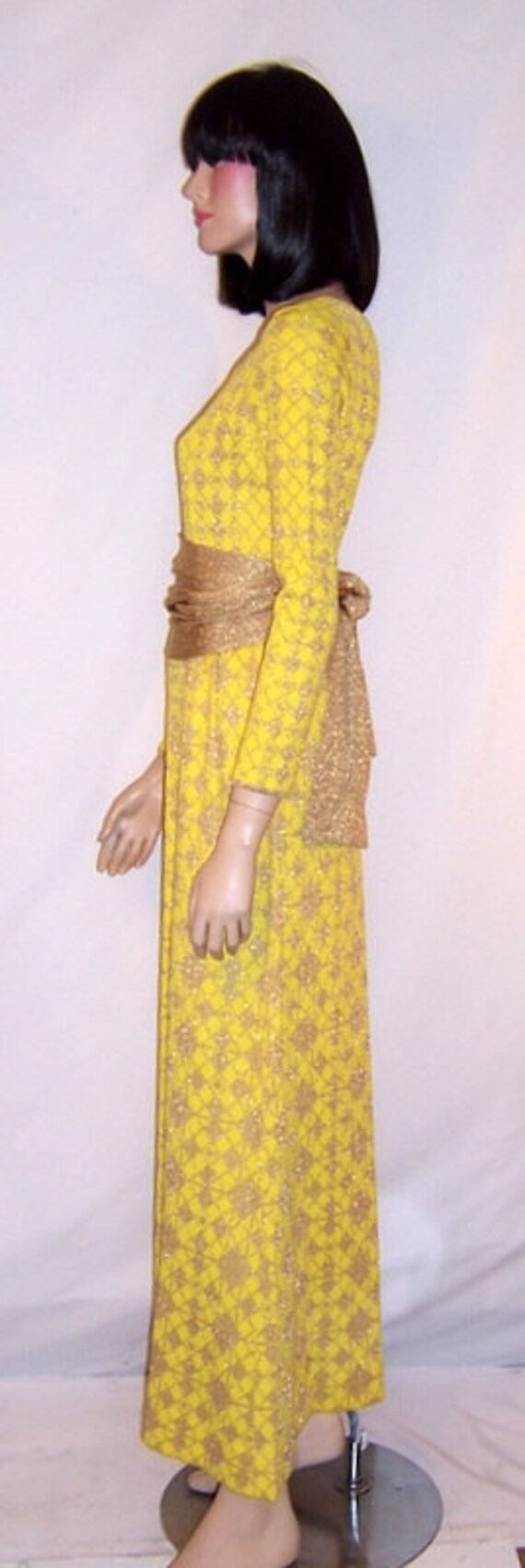 1960's Louis Feraud-Yellow and Gold Metallic Maxi… - image 2