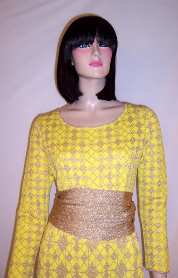 1960's Louis Feraud-Yellow and Gold Metallic Maxi… - image 5