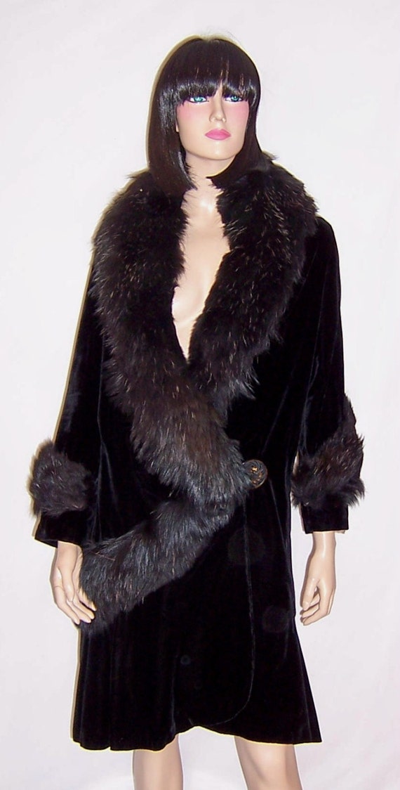 Fabulous 1920's Black Silk Velvet Coat with Black 