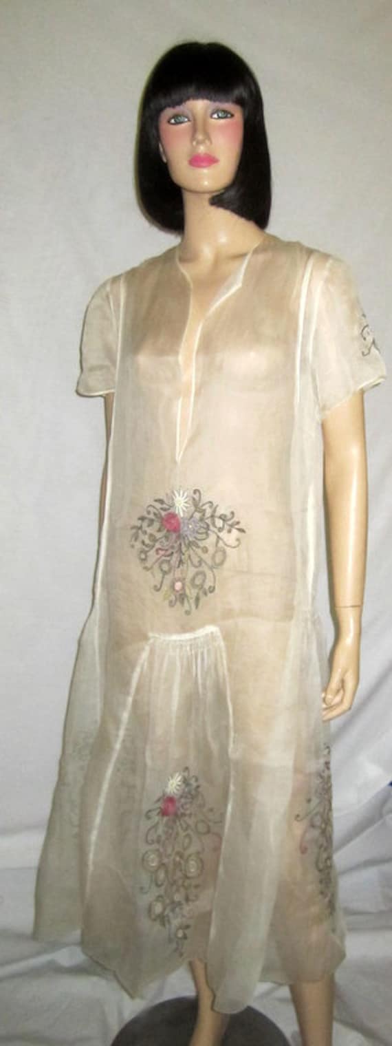 1920's Hungarian White Voile Summertime Embroider… - image 1