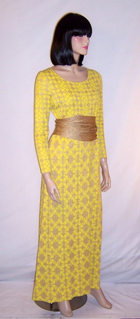 1960's Louis Feraud-Yellow and Gold Metallic Maxi… - image 4