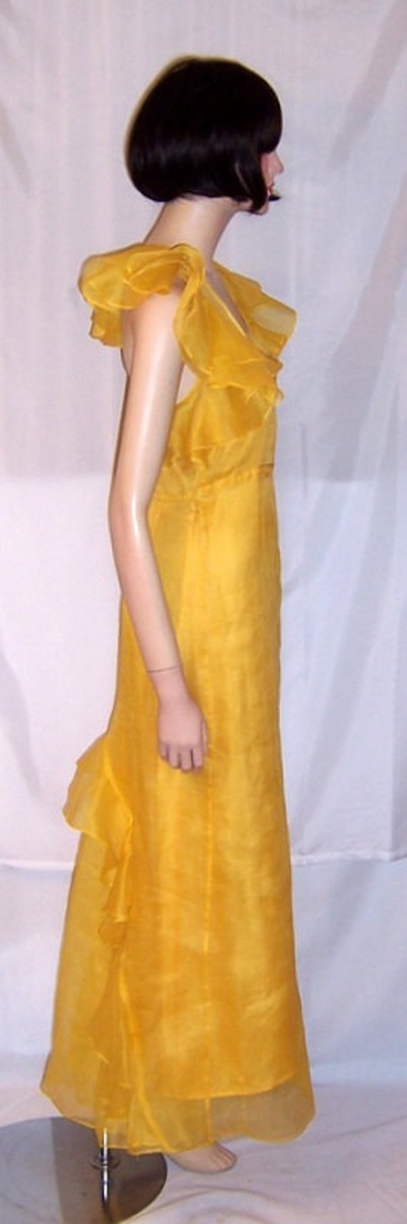 1930's Canary Yellow Organza Gown with Ruffles - image 2