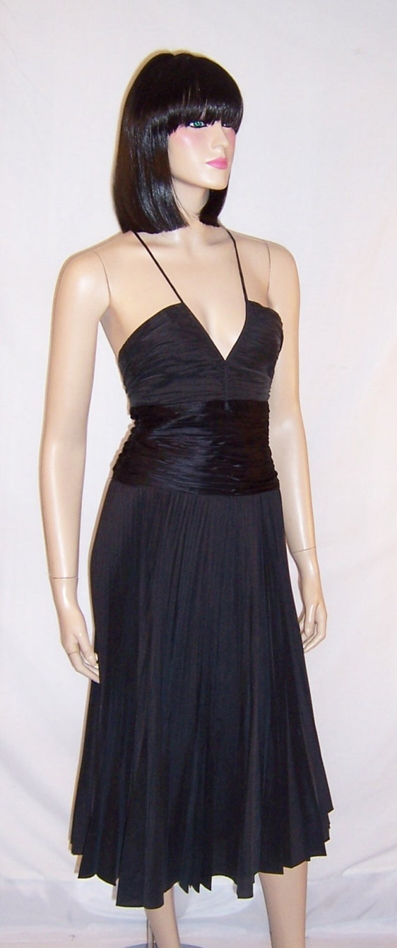 BCBGMAXAZRIA-Black Silk Pleated Cocktail Dress