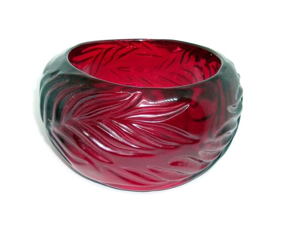 Impressive and Large Deep Raspberry Carved Lucite… - image 1