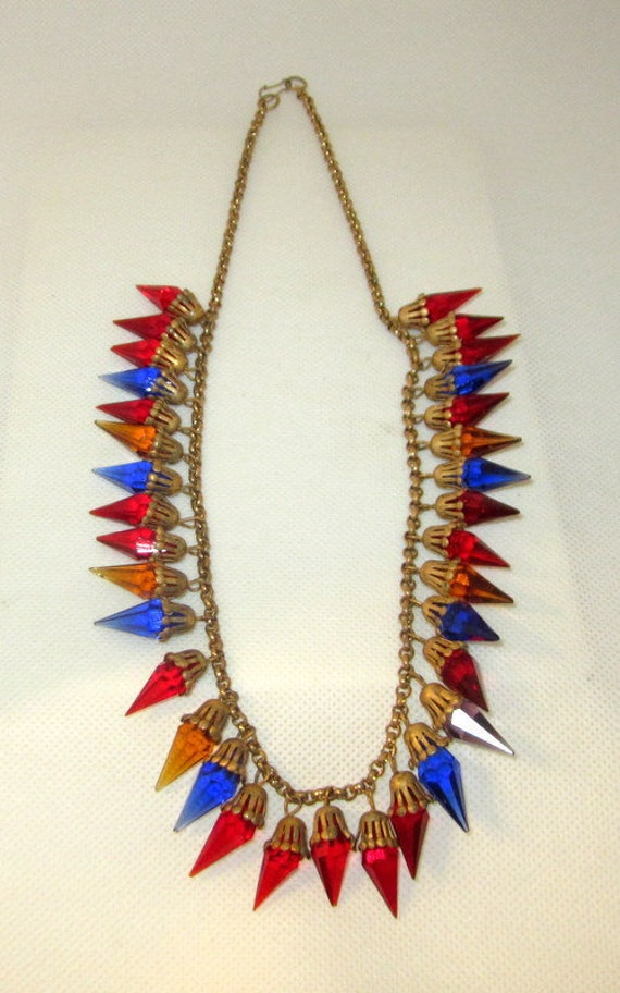 Vintage Metal and Faceted Glass Necklace