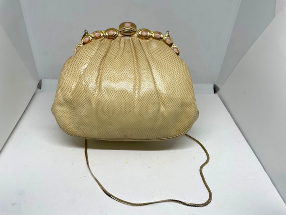 Judith Leiber  Cream Colored Karung Handbag with … - image 3