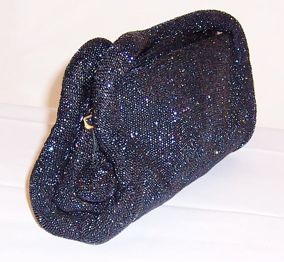 1940's Midnight Blue Glass Beaded Handbag with Dou