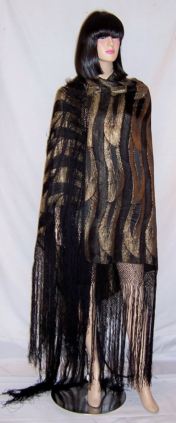 1920's,Art Deco French Black Silk and Gold Lame S… - image 1