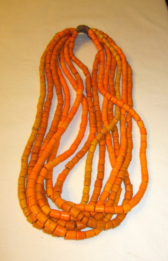 Authentic Large Orange Tile Beaded Necklace from … - image 1