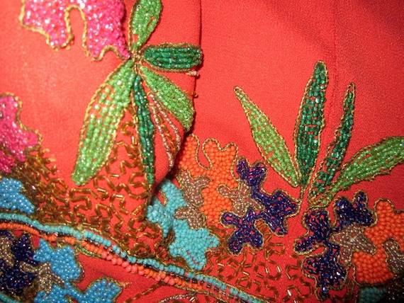 1940's Tomato Red, Multi-Colored Beaded Suit by "… - image 7