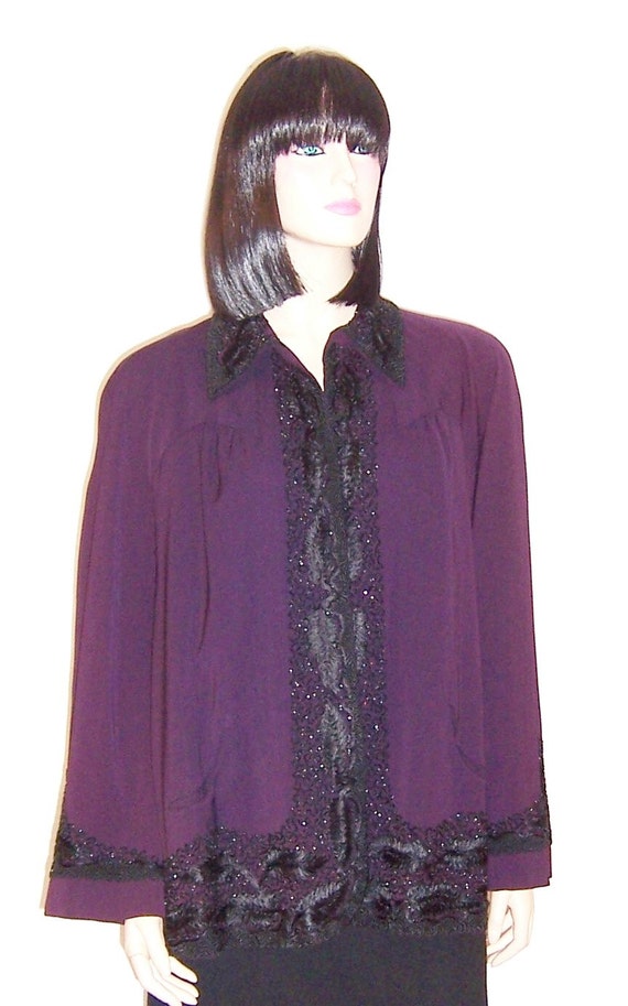 1940's Aubergine Swing Coat with Elaborate Beadin… - image 1