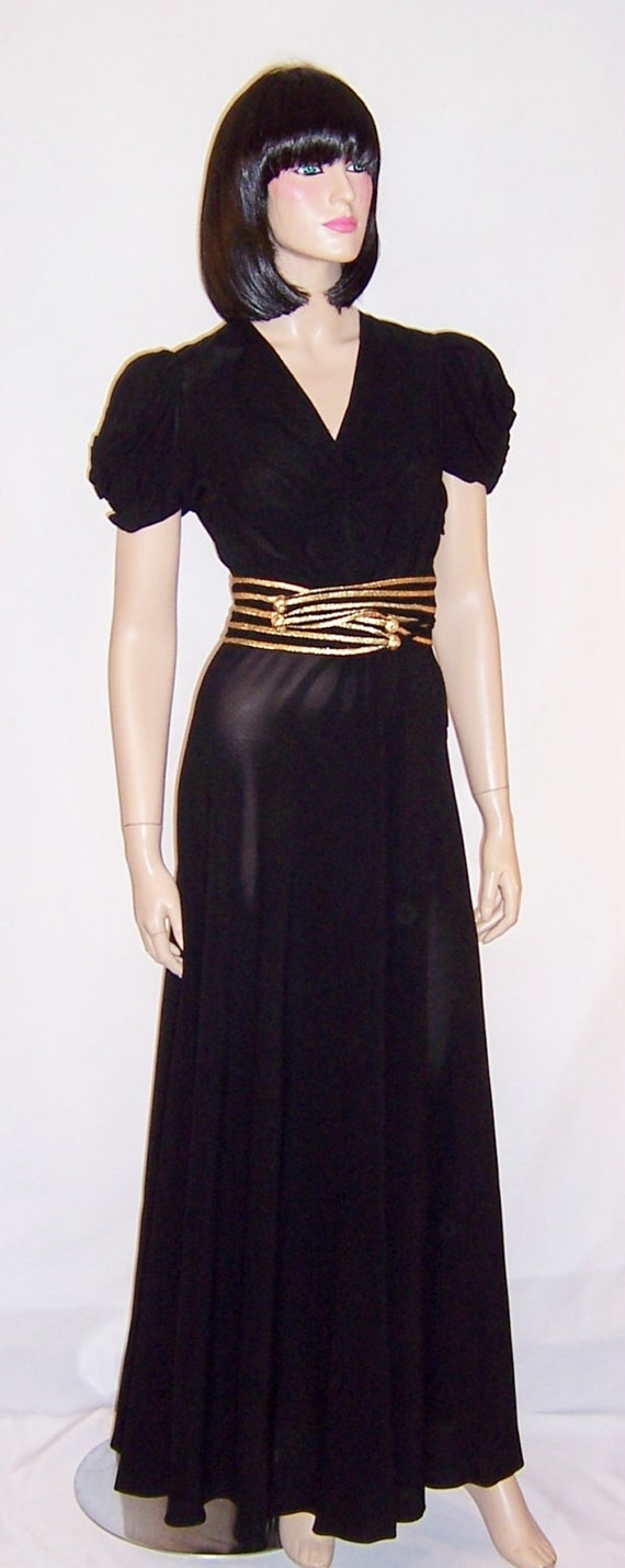 1930's to 1940's Fabulous Black Crepe Gown with G… - image 1