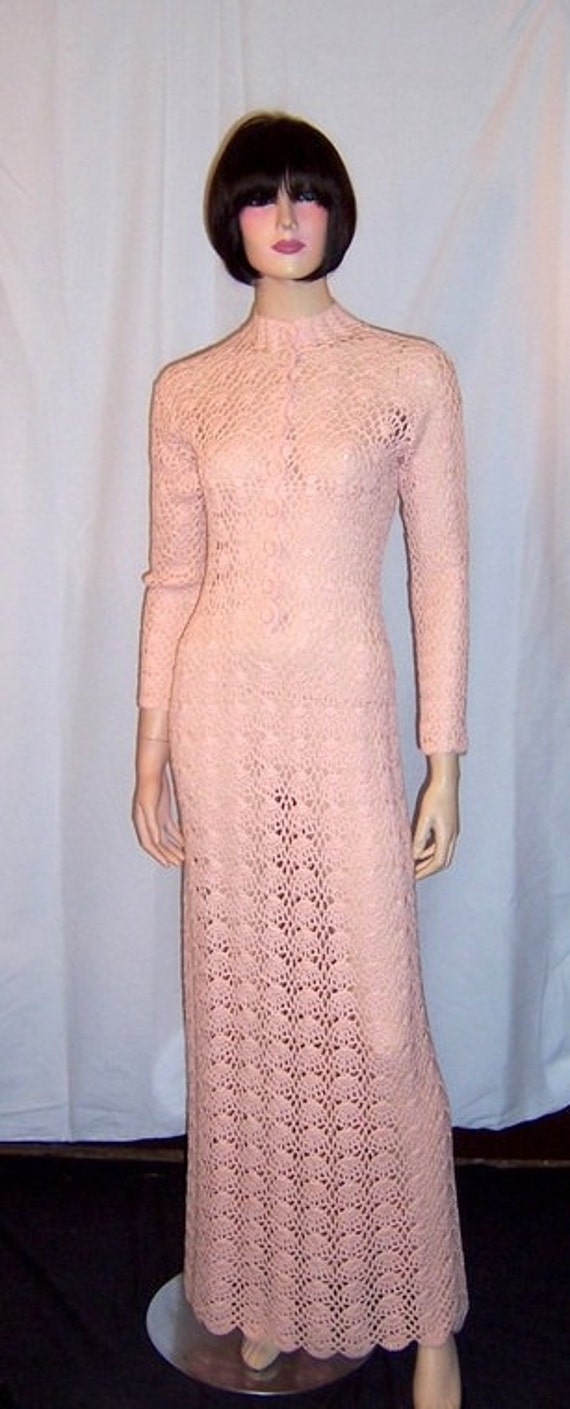 1960's Original Crocheted Pale Pink, Floor Length… - image 1