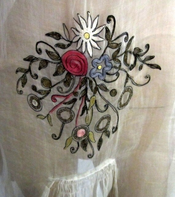 1920's Hungarian White Voile Summertime Embroider… - image 6