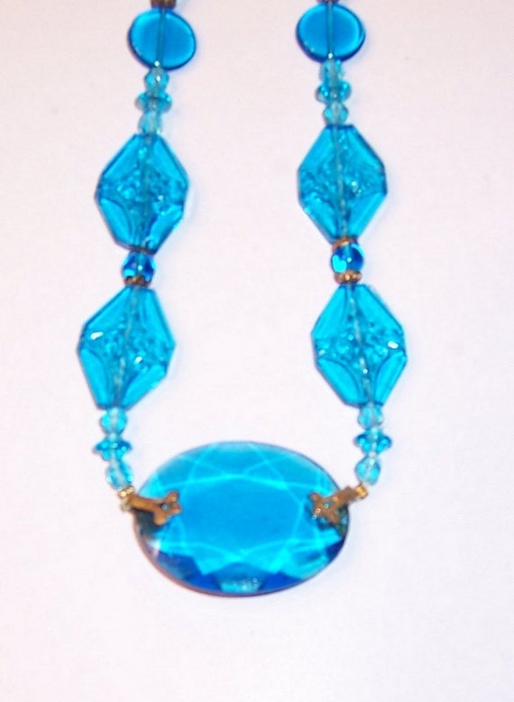Czechoslovakian Turquoise Glass Necklace with Bras
