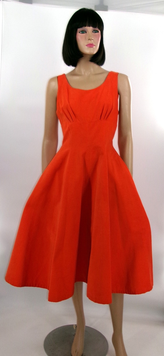 1950's Handsome Tangerine Fine Wale Corduroy Dress