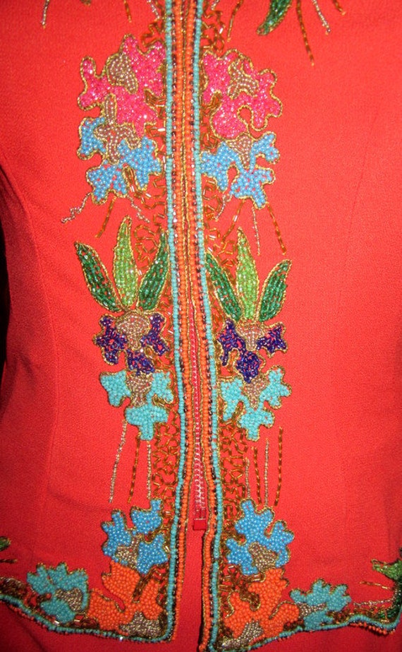 1940's Tomato Red, Multi-Colored Beaded Suit by "… - image 5