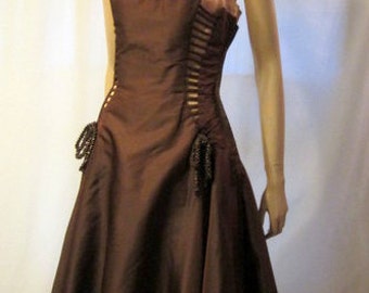 1950's Unusual Brown and Pink Gown with Interesting Details