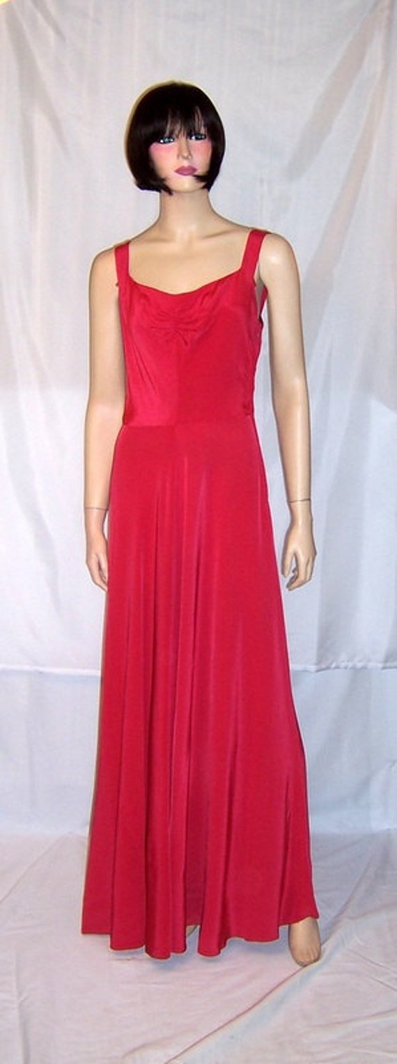 Early 1940's Cerise Red Sleeveless Gown with Embe… - image 3