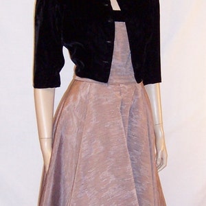 1950's Elegant Muted Pink and Black Velvet Gown with Bolero Jacket image 1