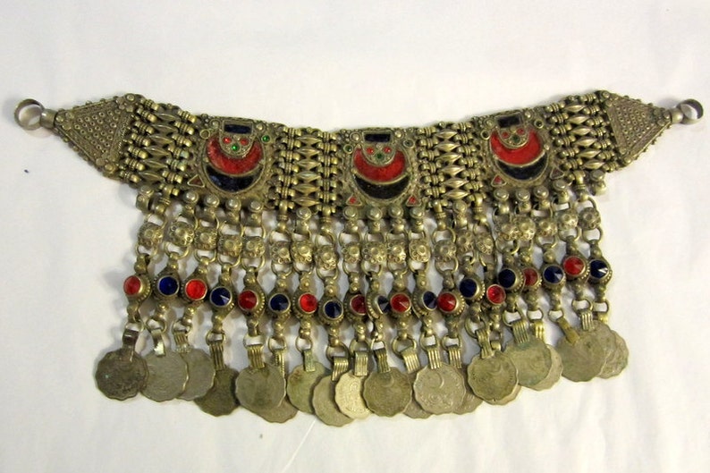 20th Century-Afghani Necklace with Enamel Work and Coins image 1