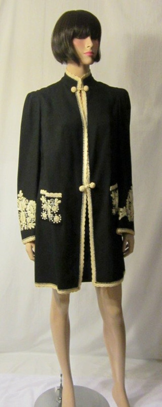 Edwardian Black and White Hand-Embroidered Jacket - image 1