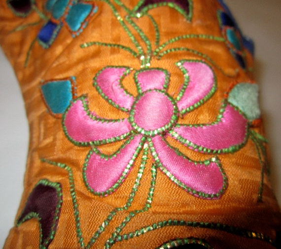 Chinese Children's Orange Silk Embroidered Boots - image 4