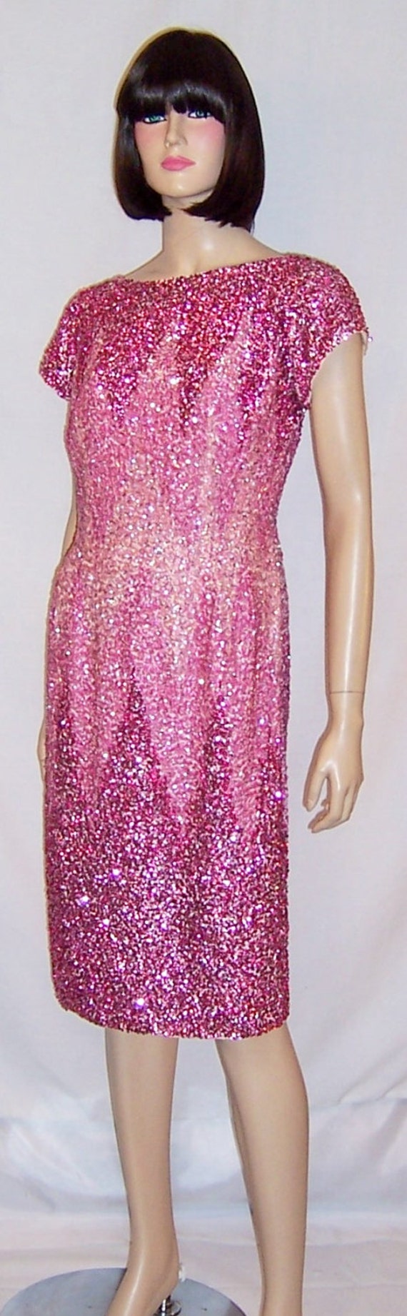 1960's Orchid Beaded and Sequined Dress with Ombre