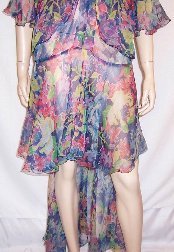 Art Deco Blue Floral Printed Chiffon Fishtail Gown - image 4