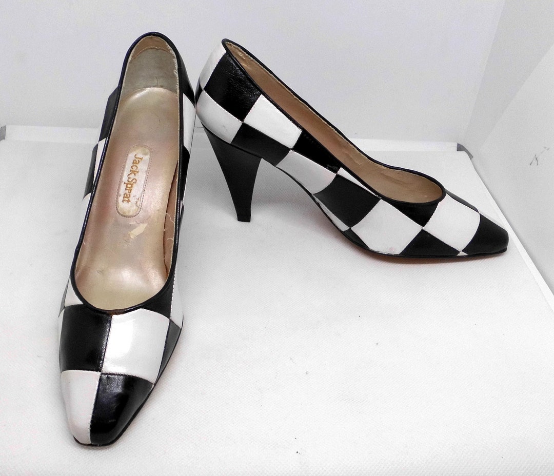 Fabulous Pair of Vintage Jack Sprat Black and White Leather Checkered Pumps new Old Stock Never Worn Etsy