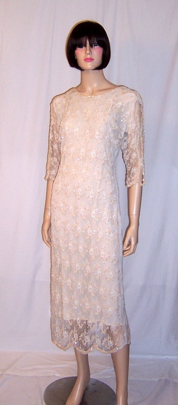 Oleg Cassini, 1970's, Beaded, Sequined, and Lace C