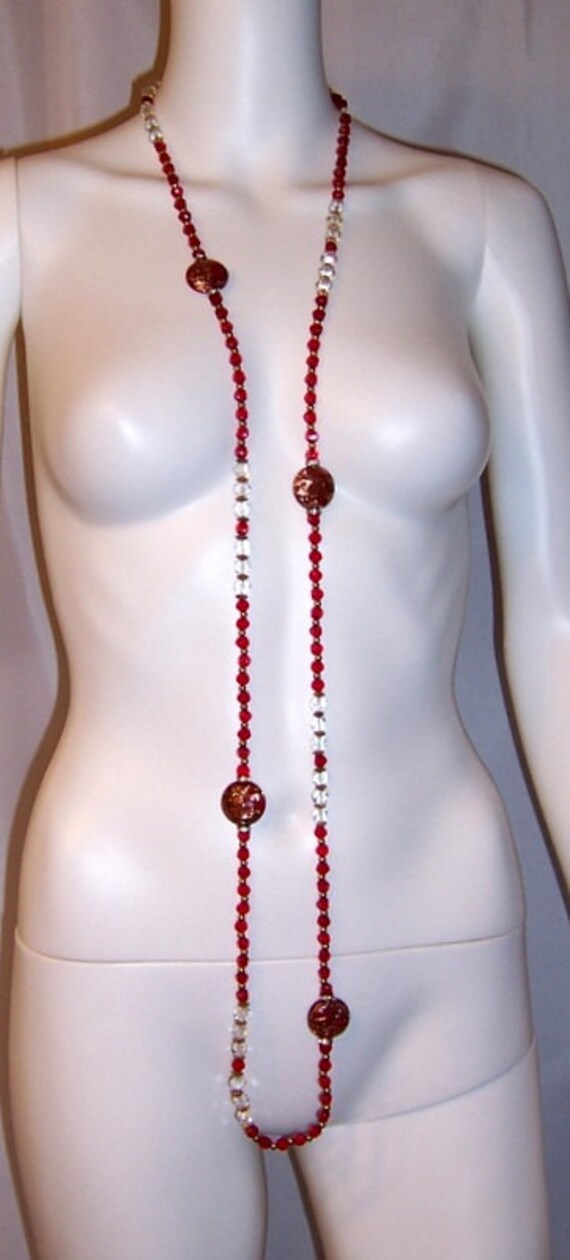 Extra-Long Ruby and Clear Crystal and Ruby Glass … - image 2