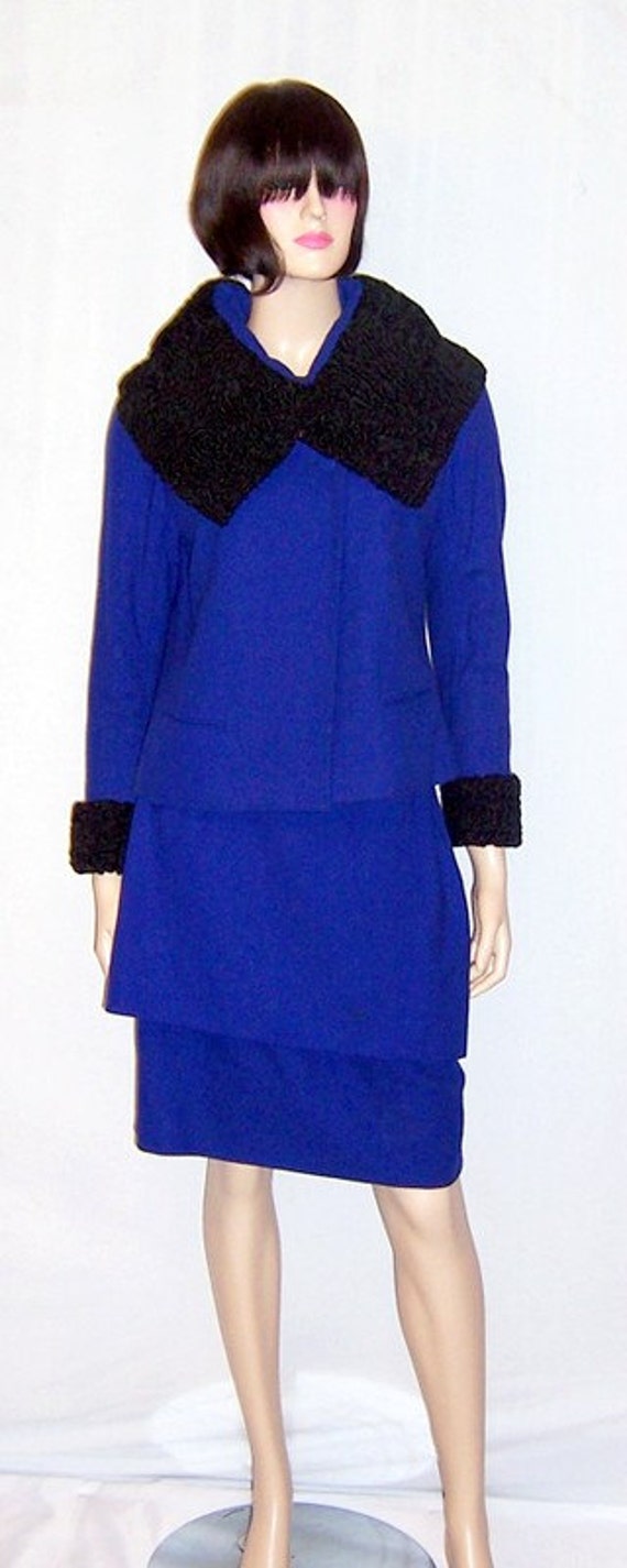 Custom-Made Women's Cobalt Blue Suit Trimmed in Bl
