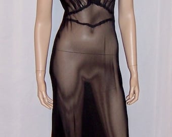 Sheer Black 1930's Negligee with Pink Satin Bow Appliques