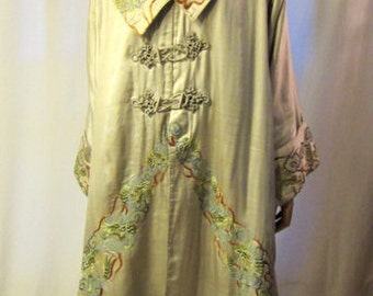 Early 20th Century  Asian Hand-Embroidered Robe with Dragons