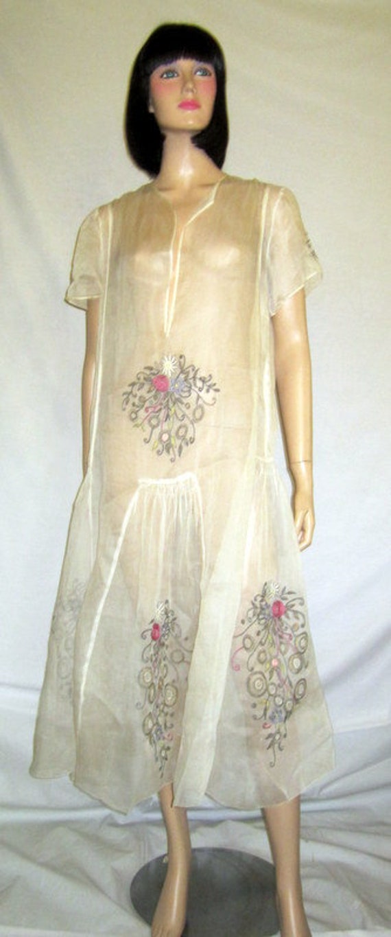 1920's Hungarian White Voile Summertime Embroider… - image 2