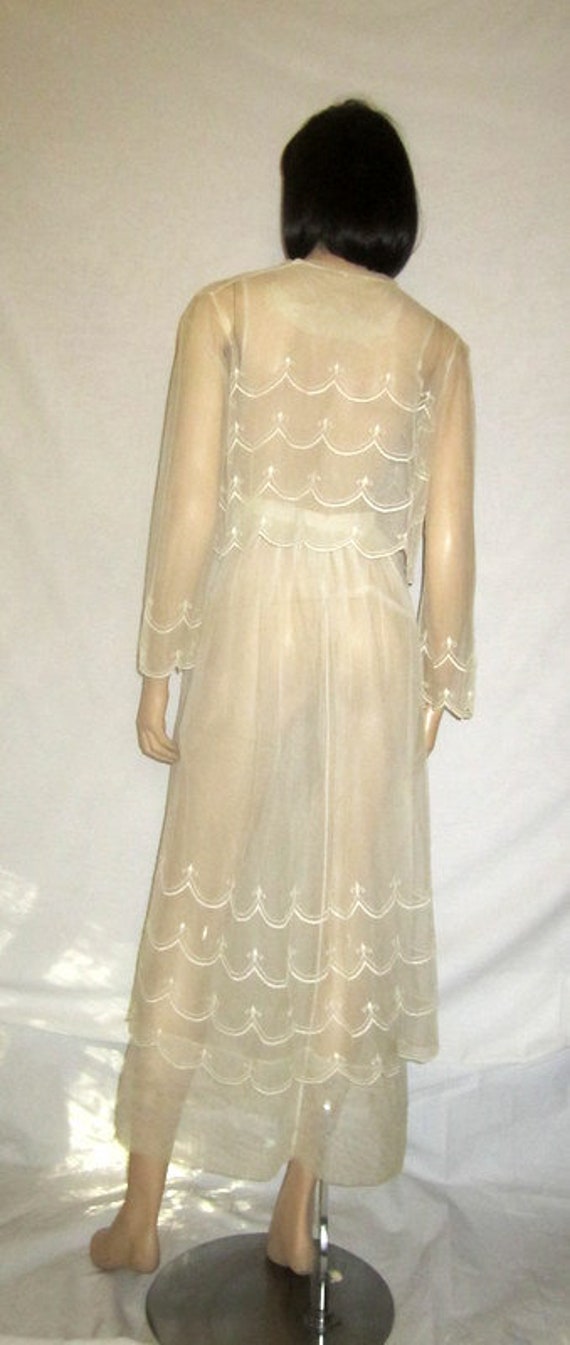 White Edwardian Tea Gown on Netting with Embroide… - image 3