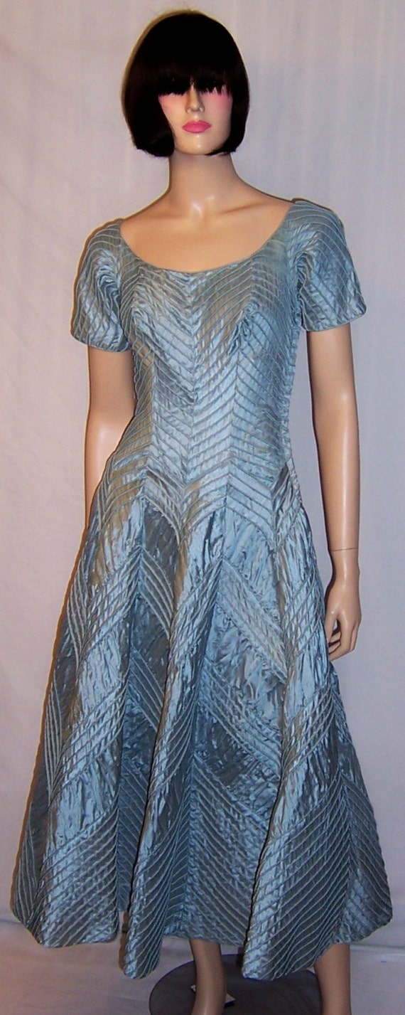 Ceil Chapman 1950's Ice Blue Pintucked Gown - image 1