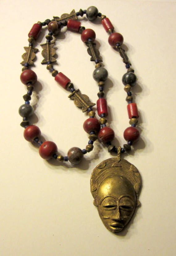 OOAK, Ethnic/Bohemian Stone Beaded Necklace with F