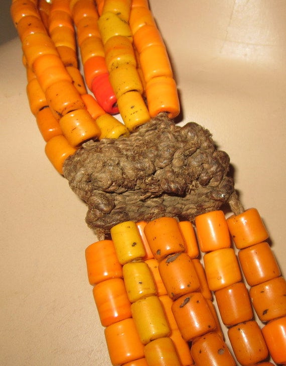 Authentic Large Orange Tile Beaded Necklace from … - image 3