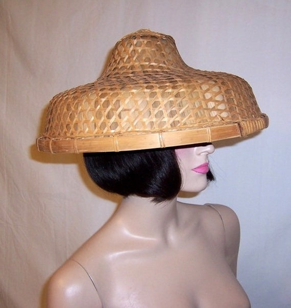 Large Chinese Banana Leaf and Bamboo Lattice Hat - image 1