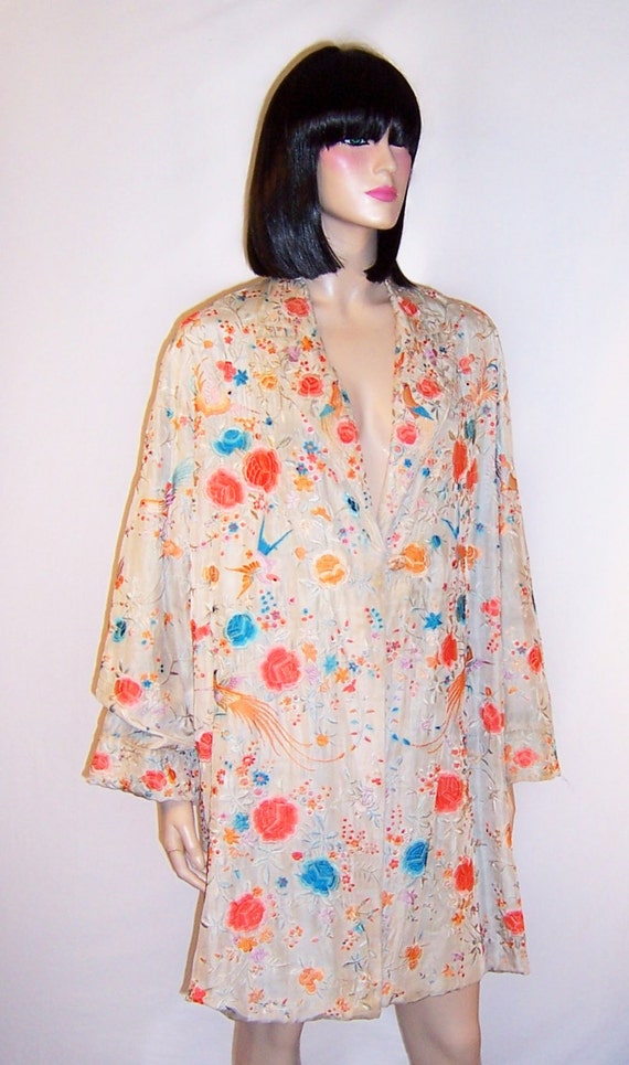 1920's Chinese Embroidered Silk Coat with Coral a… - image 1