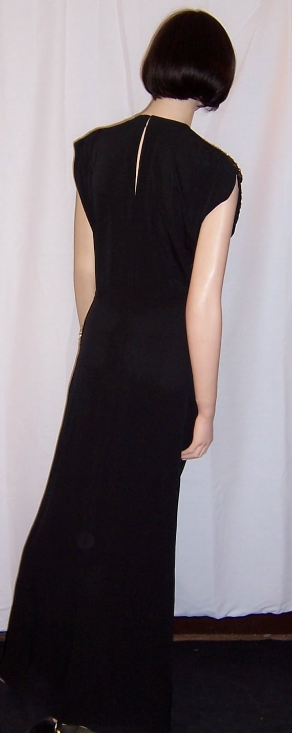 1940's Black Crepe and Gold Sequined Gown - image 3