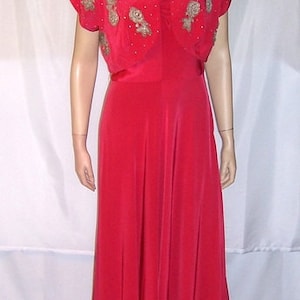 Early 1940's Cerise Red Sleeveless Gown with Embellished Bolero Jacket image 1