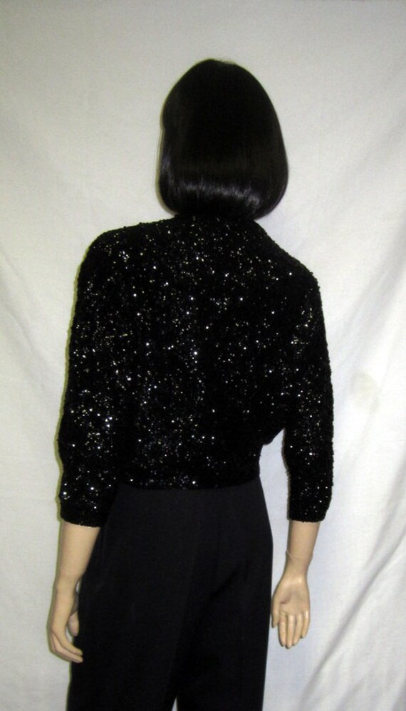 1950's Black Sequined Evening Sweater/Cardigan - image 3