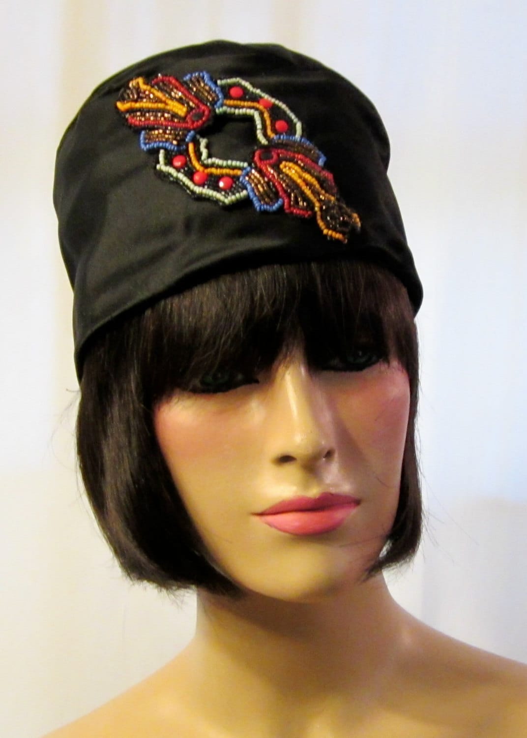 Black Silk Hat/toque With Beaded - Etsy 